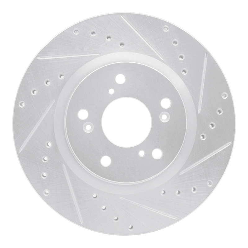 Honda CR-V Brake Rotor (1) - Front Right - R1 Concepts - Drilled & Slotted - Silver - `12-`16